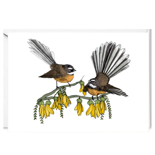 Fantail on Kowhai Tree Greeting Card