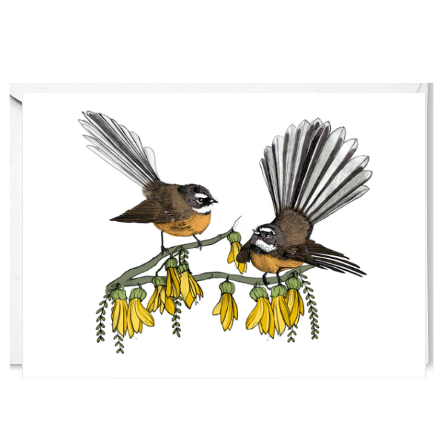 Fantail on Kowhai Tree Greeting Card