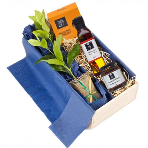 Savoury Gift Box for Men - Crunchy Cheese Sticks, Chilli Bread Dipper and Chutney with a Living Tree Gift of your choice