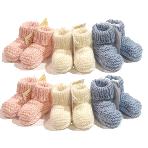 NZ Hand Knitted Merino Booties Blue Pink or White